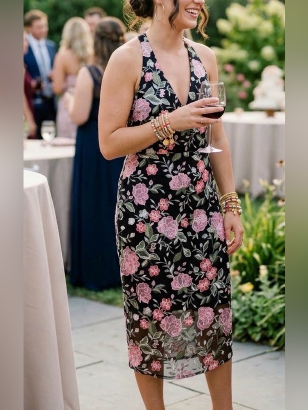 Guess Floral Embroidery Lace Sheath Dress in Black and Pink. Size 10 - worn once